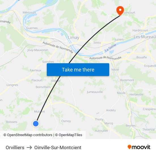 Orvilliers to Oinville-Sur-Montcient map