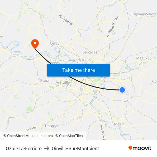 Ozoir-La-Ferriere to Oinville-Sur-Montcient map