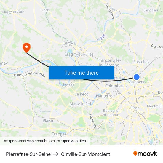 Pierrefitte-Sur-Seine to Oinville-Sur-Montcient map