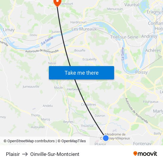 Plaisir to Oinville-Sur-Montcient map