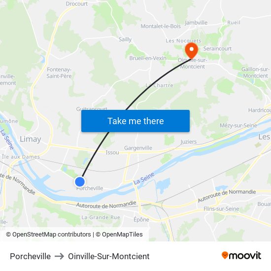 Porcheville to Oinville-Sur-Montcient map