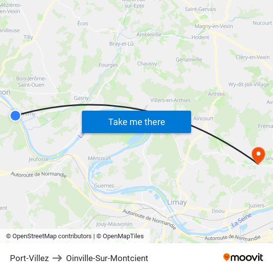 Port-Villez to Oinville-Sur-Montcient map