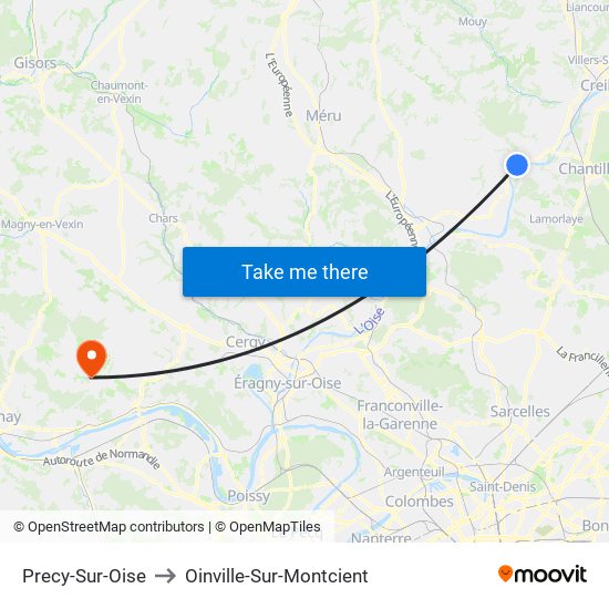 Precy-Sur-Oise to Oinville-Sur-Montcient map