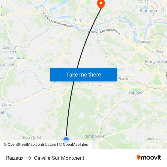 Raizeux to Oinville-Sur-Montcient map