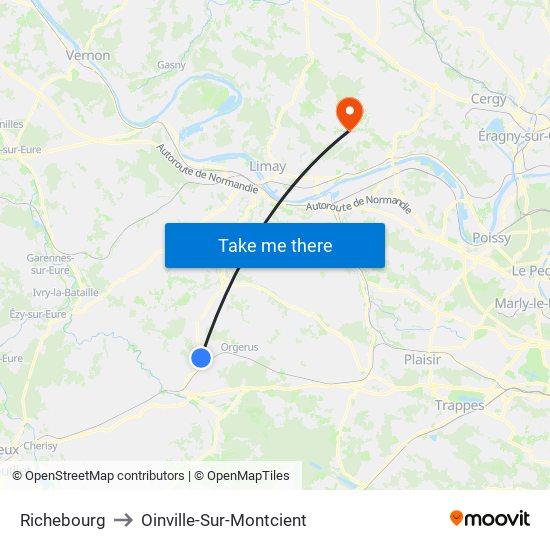Richebourg to Oinville-Sur-Montcient map