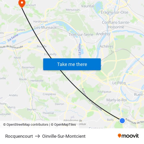 Rocquencourt to Oinville-Sur-Montcient map