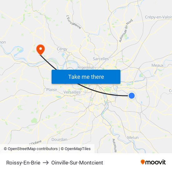 Roissy-En-Brie to Oinville-Sur-Montcient map