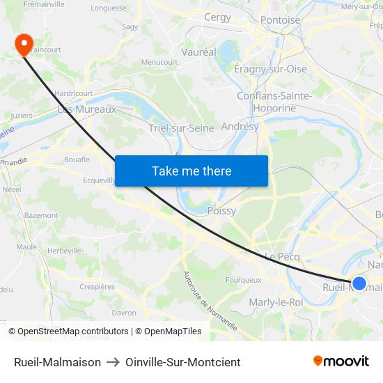 Rueil-Malmaison to Oinville-Sur-Montcient map