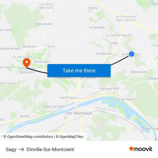 Sagy to Oinville-Sur-Montcient map