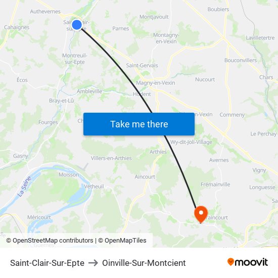 Saint-Clair-Sur-Epte to Oinville-Sur-Montcient map