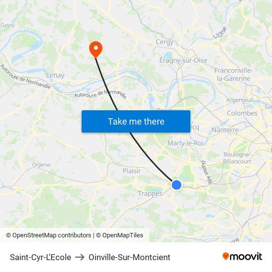 Saint-Cyr-L'Ecole to Oinville-Sur-Montcient map