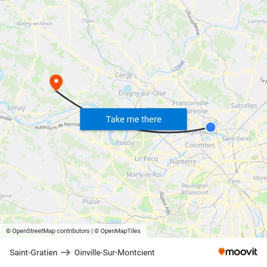 Saint-Gratien to Oinville-Sur-Montcient map
