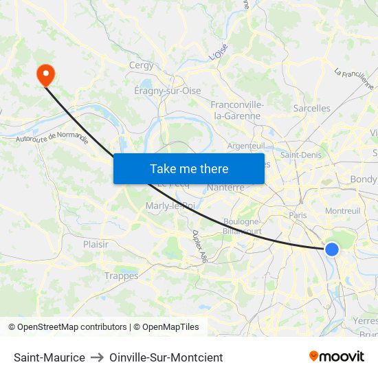 Saint-Maurice to Oinville-Sur-Montcient map