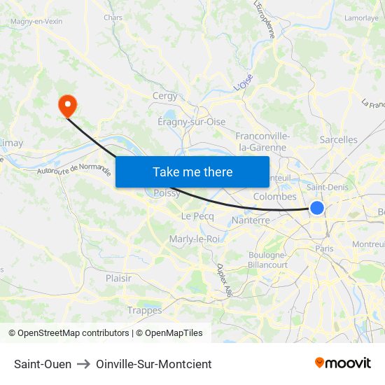 Saint-Ouen to Oinville-Sur-Montcient map