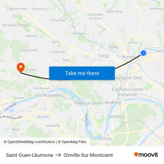 Saint-Ouen-L'Aumone to Oinville-Sur-Montcient map