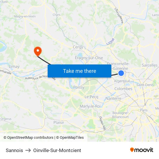 Sannois to Oinville-Sur-Montcient map
