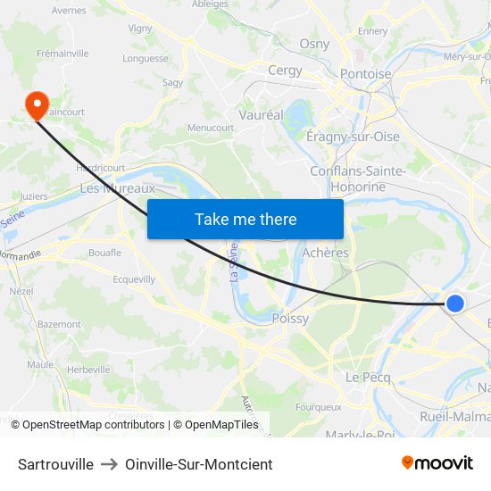 Sartrouville to Oinville-Sur-Montcient map