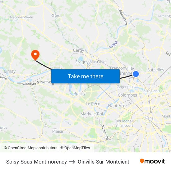 Soisy-Sous-Montmorency to Oinville-Sur-Montcient map