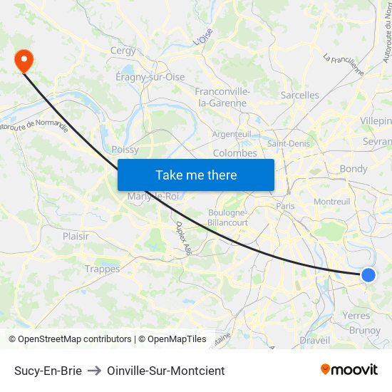 Sucy-En-Brie to Oinville-Sur-Montcient map