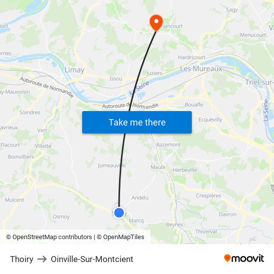 Thoiry to Oinville-Sur-Montcient map