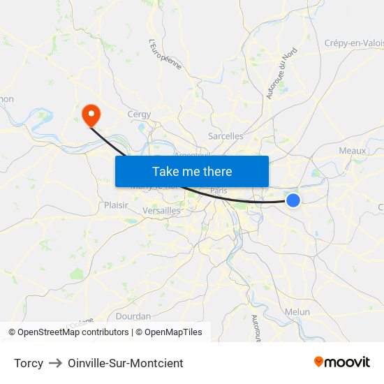 Torcy to Oinville-Sur-Montcient map