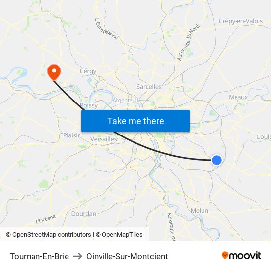 Tournan-En-Brie to Oinville-Sur-Montcient map