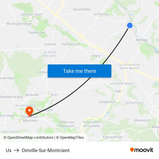 Us to Oinville-Sur-Montcient map