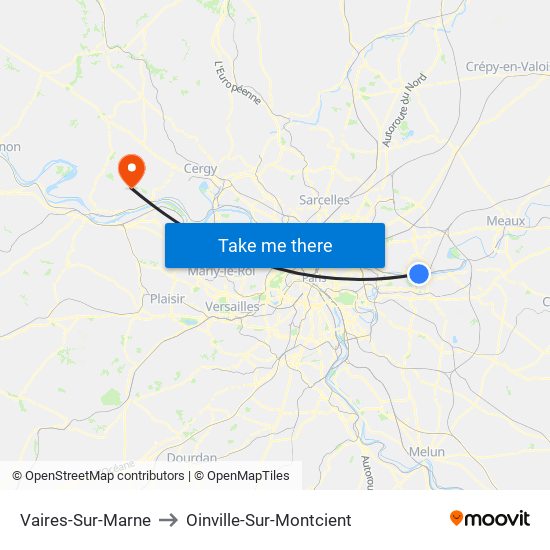 Vaires-Sur-Marne to Oinville-Sur-Montcient map