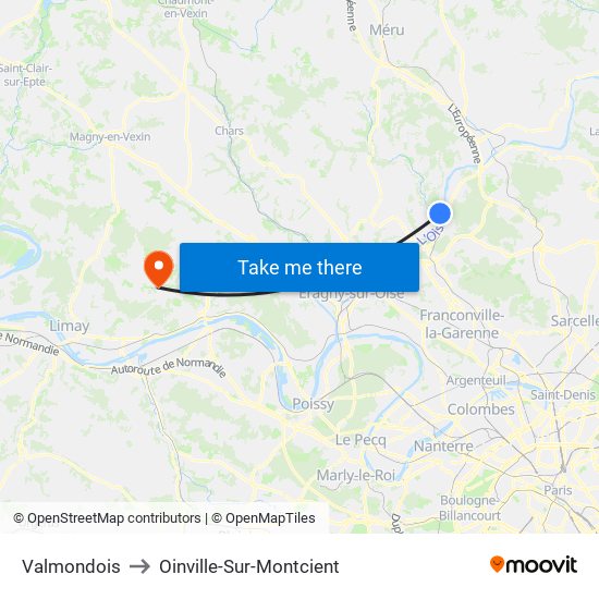 Valmondois to Oinville-Sur-Montcient map