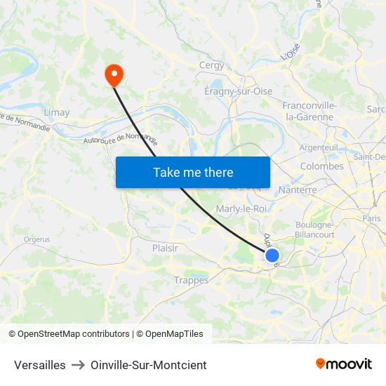 Versailles to Oinville-Sur-Montcient map