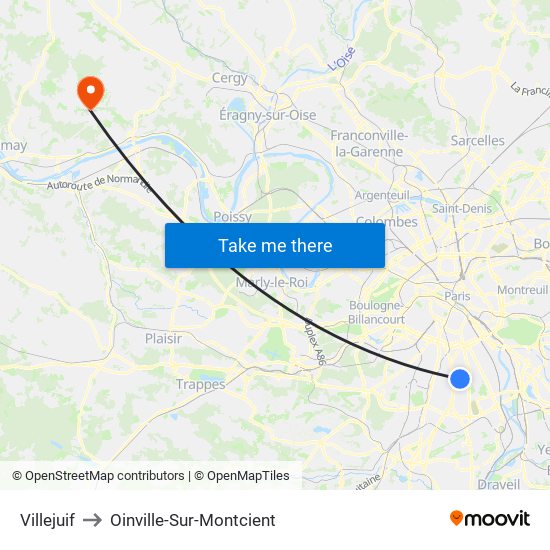 Villejuif to Oinville-Sur-Montcient map