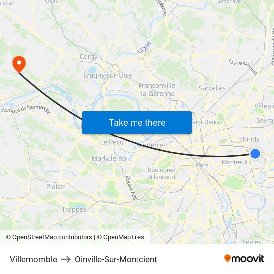 Villemomble to Oinville-Sur-Montcient map