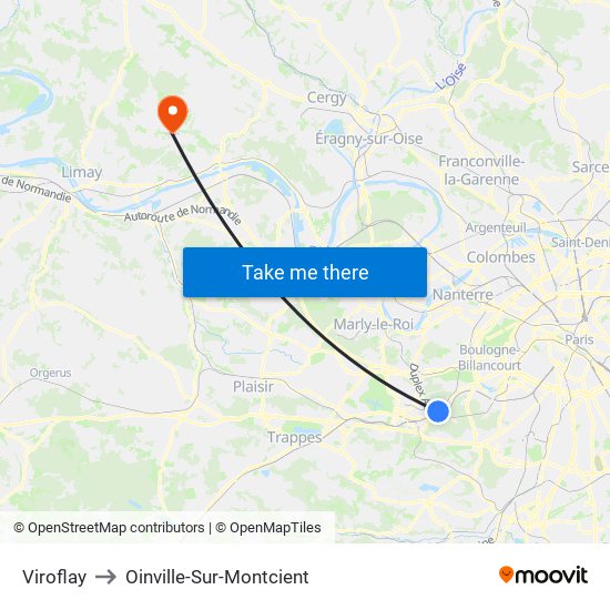 Viroflay to Oinville-Sur-Montcient map