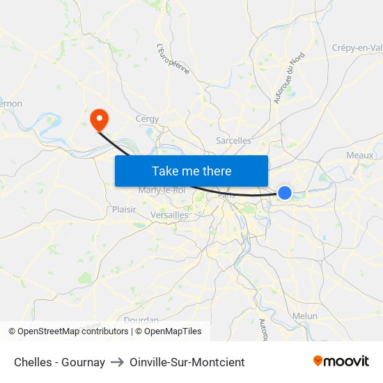 Chelles - Gournay to Oinville-Sur-Montcient map
