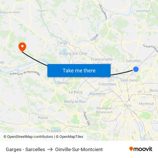 Garges - Sarcelles to Oinville-Sur-Montcient map