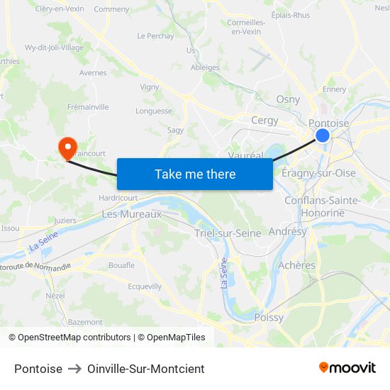 Pontoise to Oinville-Sur-Montcient map