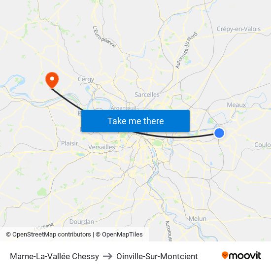 Marne-La-Vallée Chessy to Oinville-Sur-Montcient map