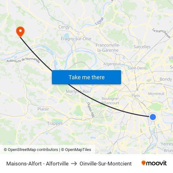 Maisons-Alfort - Alfortville to Oinville-Sur-Montcient map