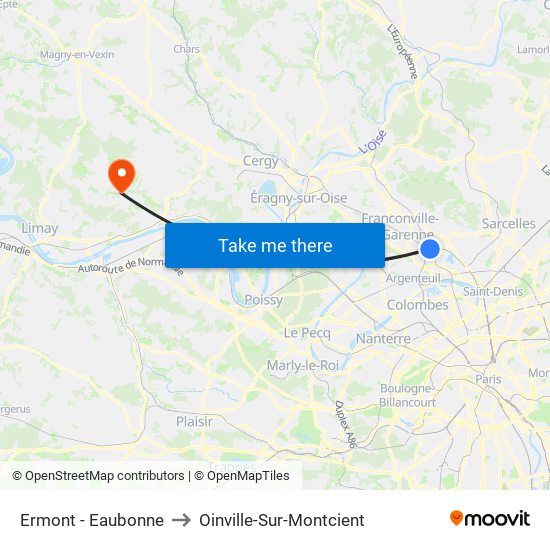 Ermont - Eaubonne to Oinville-Sur-Montcient map