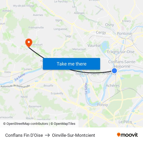 Conflans Fin D'Oise to Oinville-Sur-Montcient map