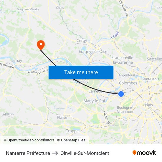 Nanterre Préfecture to Oinville-Sur-Montcient map