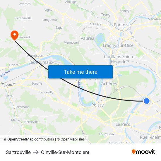Sartrouville to Oinville-Sur-Montcient map