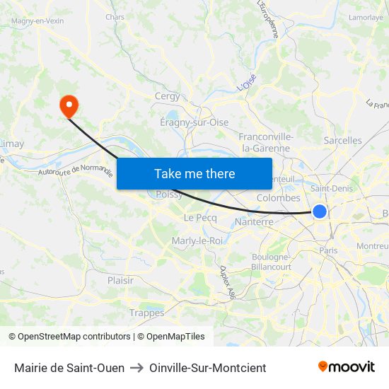 Mairie de Saint-Ouen to Oinville-Sur-Montcient map