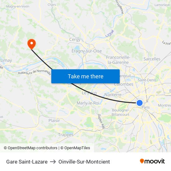 Gare Saint-Lazare to Oinville-Sur-Montcient map