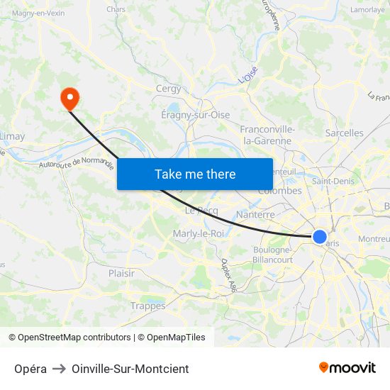 Opéra to Oinville-Sur-Montcient map