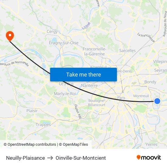 Neuilly-Plaisance to Oinville-Sur-Montcient map