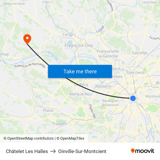Châtelet Les Halles to Oinville-Sur-Montcient map