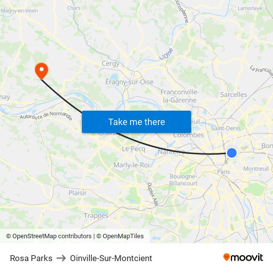 Rosa Parks to Oinville-Sur-Montcient map