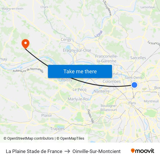 La Plaine Stade de France to Oinville-Sur-Montcient map