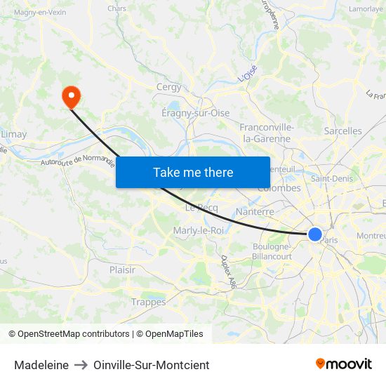 Madeleine to Oinville-Sur-Montcient map